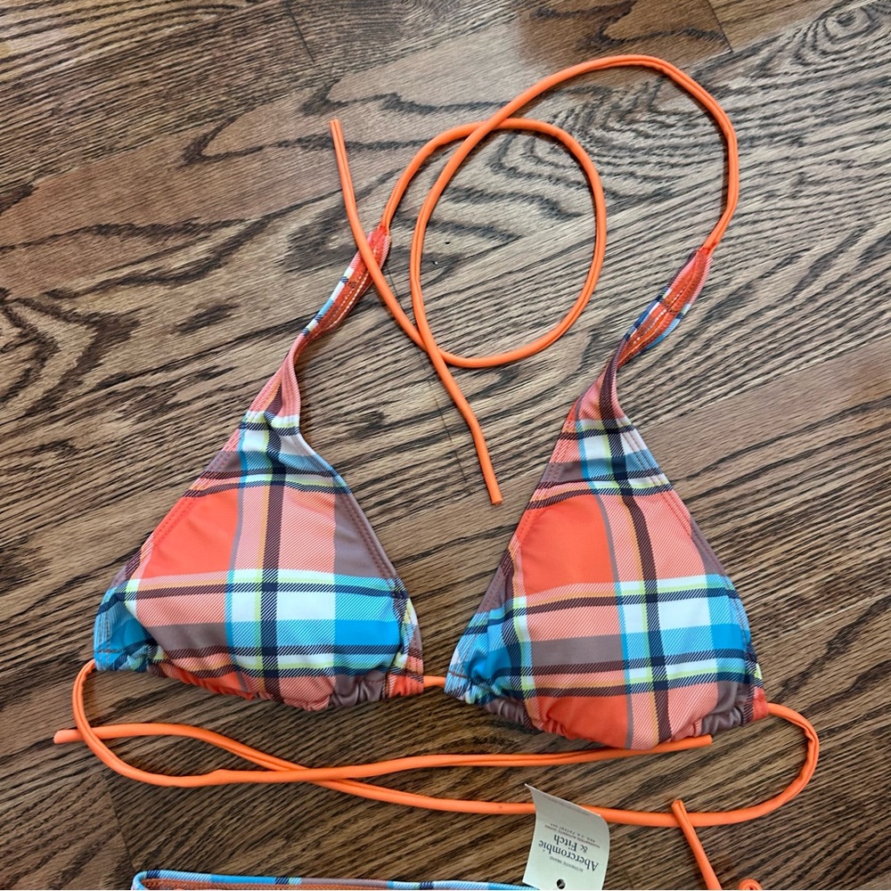 Abercrombie & Fitch orange plaid bikini NWT size XL with bag - Picture 3 of 13